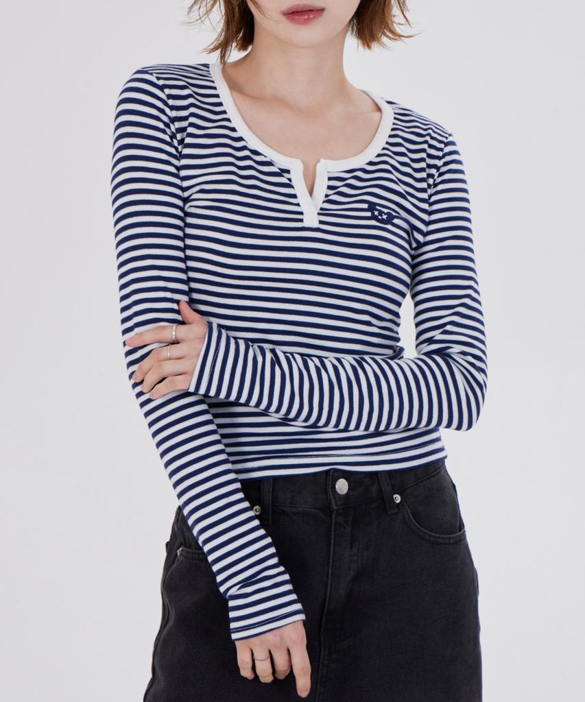 DYSFUNCT Stripe Round Embraider T-Shirt(Navy)