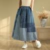2025 Plus Size Summer Denim Skirts Women Clothing Blue Elastic Vintage A-Line Jeans Skirt High Waist