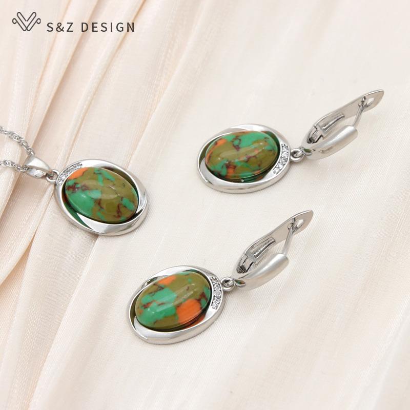 Винтажные элегантные серьги в форме яйца цвета розового золота, овальные серьги с имитацией бирюзы, комплекты ювелирных изделий для женщин, свадебное ожерелье с подвеской