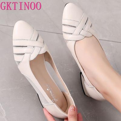 Модные сандалии GKTINOO с острым носком, женская обувь, лето 2025, дизайнерские, на среднем каблуке, из натуральной кожи, женская обувь, сетчатые, с перфорацией, Mujer Zapatos