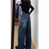 Pear-shaped body straight jeans women's autumn and winter new retro high-waisted fat MM loose wide-leg trousers