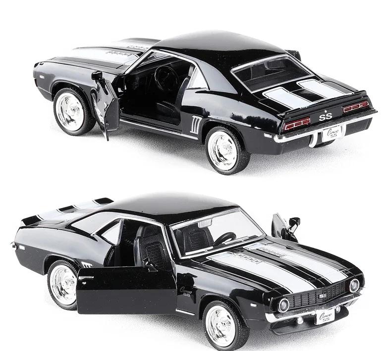 1:36 Chevrolet USA 1969 Camaro SS Vintage Matte Black Diecast Metal Car Model Toy For Collection Gift Kids A318