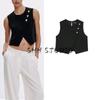 Autumn New Women's Clothing French Style Design Round Neck Sleeveless Gold Fake Button Double Breasted Tops 3897151