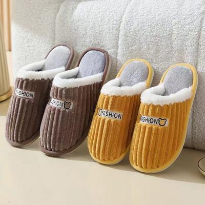 Cixi Yunuo Shoes 2024 Новые хлопковые тапочки Вельветовые мультяшные медведи для пары Домашние тапочки на толстой подошве Нескользящие