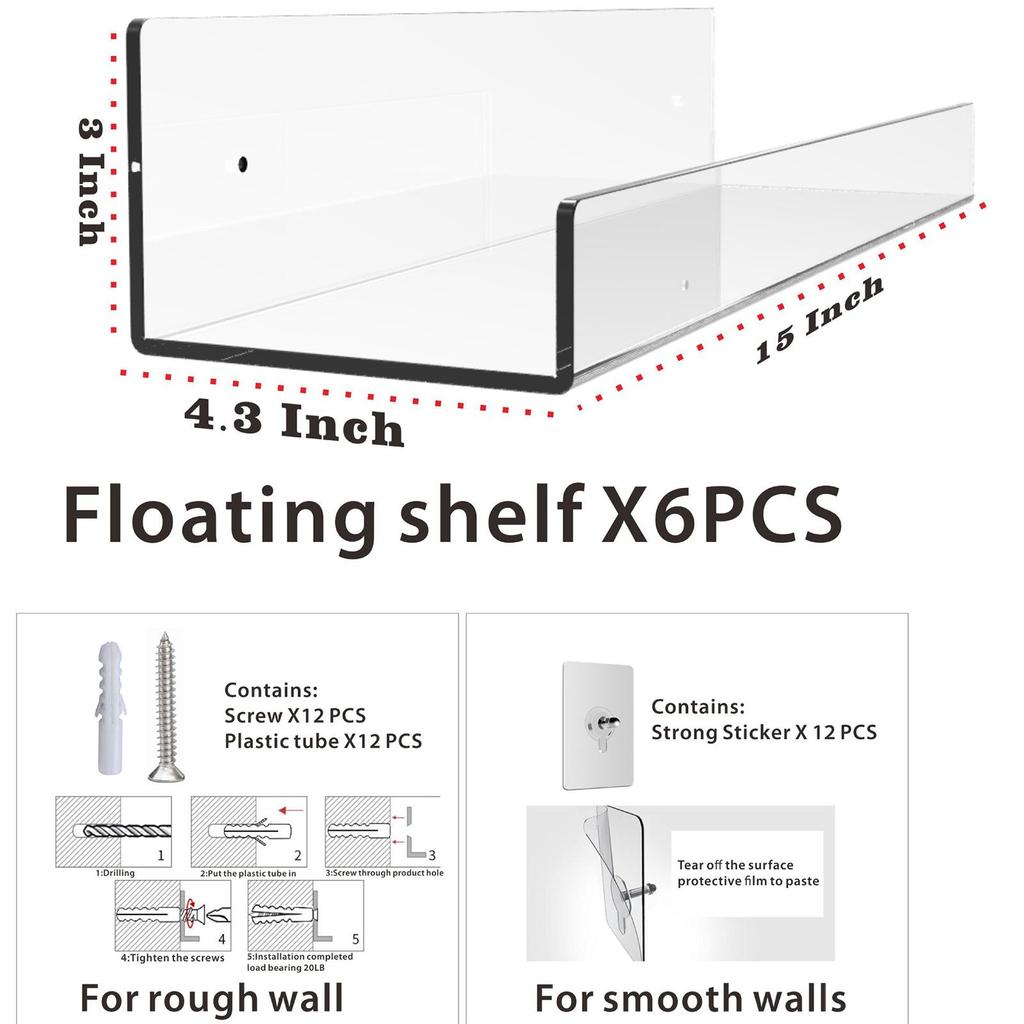 Акриловые полки для душевой кабины, прозрачные настенные плавающие полки для ванной комнаты
