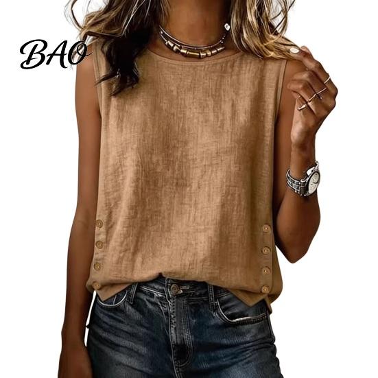 Soft Blouse Summer Tops for Women, Round Neck Sleeveless Pullover Tops, Pure Color Stretchy Breathable Regular Fit Vest Work Party Vacation