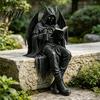 Unique Book Holder Sitting Skeleton Bookend Ornament, Matte Black Dark Hooded Figure Elegant Bookshelf Ornament for Desktop Study Room, Industrial