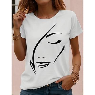 Женская футболка с коротким рукавом, белая, красная, с цветочным принтом, повседневная, базовая, с круглым вырезом, стандартная, размер S