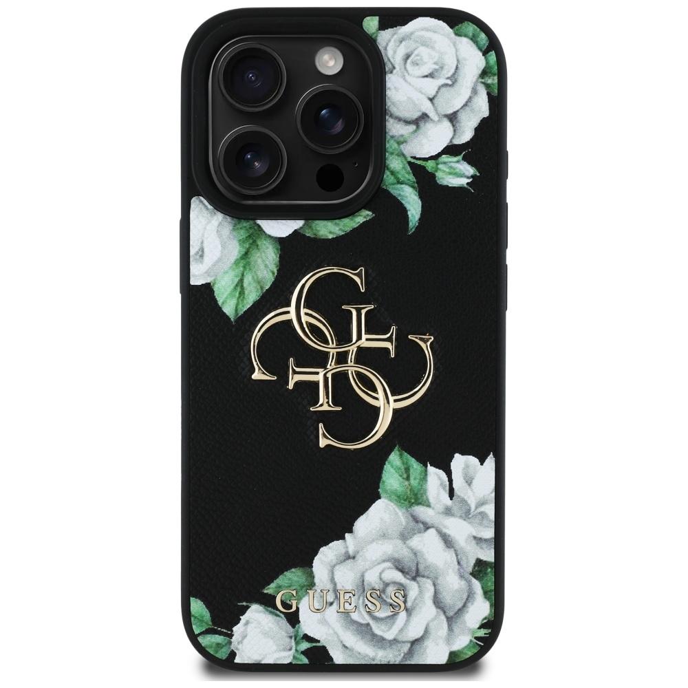 Guess Grained Roses Big 4G logo case for iPhone 16 Pro Max black