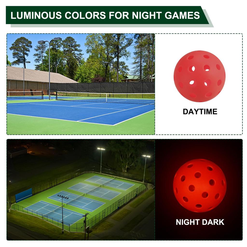 PATIKIL светящиеся мячи для пиклбола 40 лунок темные светящиеся мячи для пиклбола 6 штук уличные мячи для пиклбола с сетчатой сумкой для занятий спортом в помещении и на открытом воздухе красные