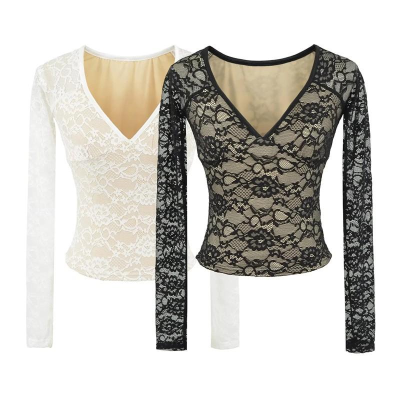 Womens Pure Desire Style Lace Top Skirt Set V-neck Long Sleeve Slim Fit Short High Waist Hip Sexy Y2K Outfit