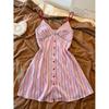 Sweet girl pink striped ice silk suspender nightdress women's summer 1011 new home dress that can be worn outside