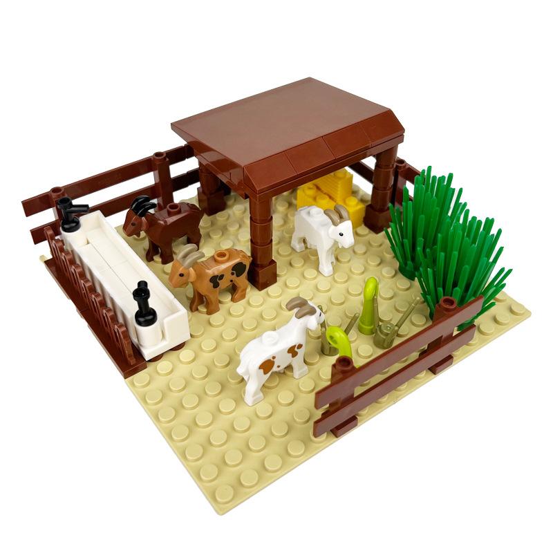 MOC Кубики Игрушки Модель Ферма Строительные блоки Крупный рогатый скот Лошадь Повозка Транспорт Огород Цветок Растение Фрукт Поле Дерево Животное