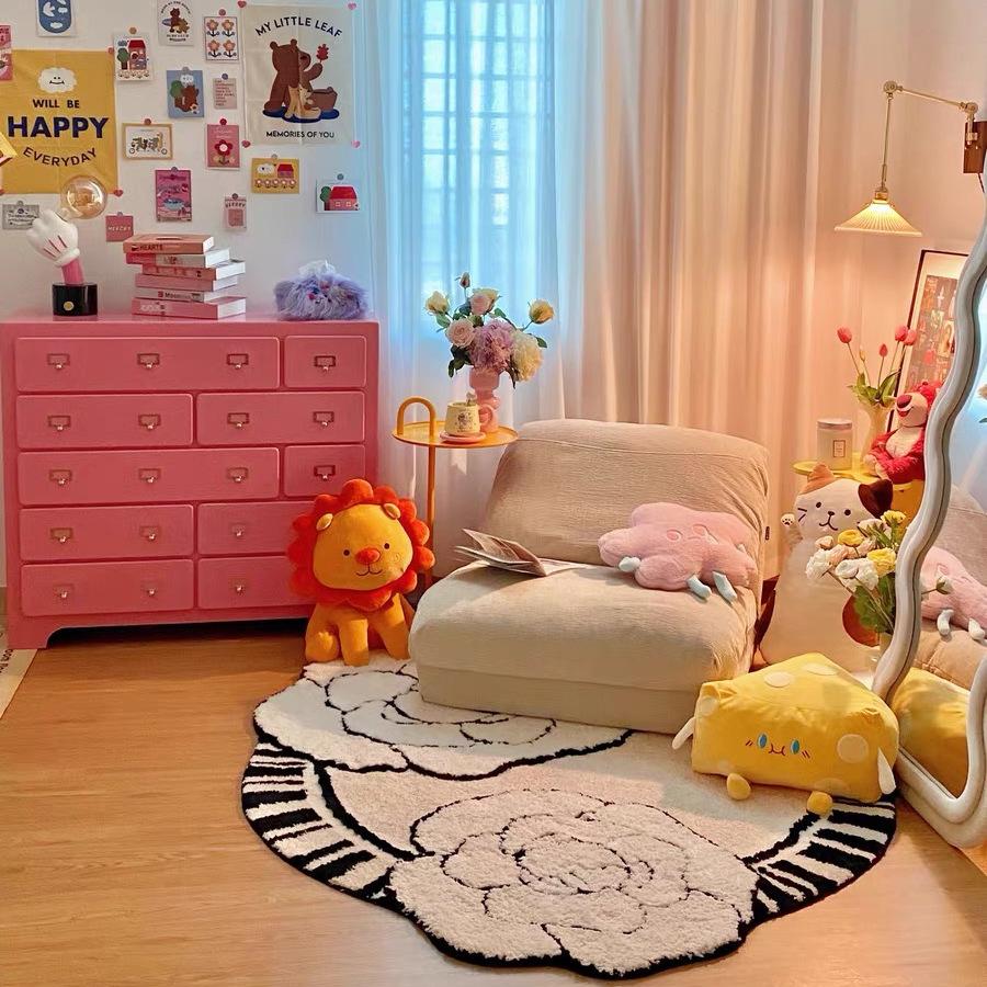 French Cream Wind Mountain Camellia Carpet Living Room Tea Table Mat Bedroom Thickened Bedside Carpet Cloak Dressing Table Mat