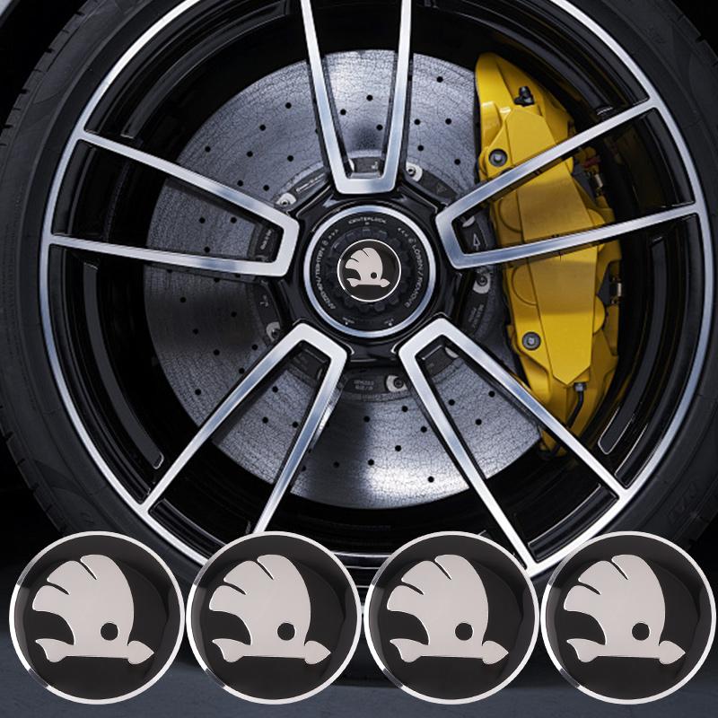 56mm 4pcs Car Wheel Center Hub Cap Badge Sticker For Skoda Octavia Fabia Kamiq Kapoq Kodiaq Rapid Superb SCALA Auto Accessories