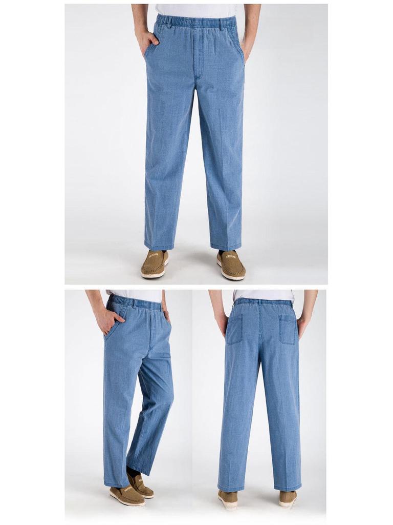 Мужские брюки из льняной смеси с высокой талией: Дышащий, повседневный летний крой