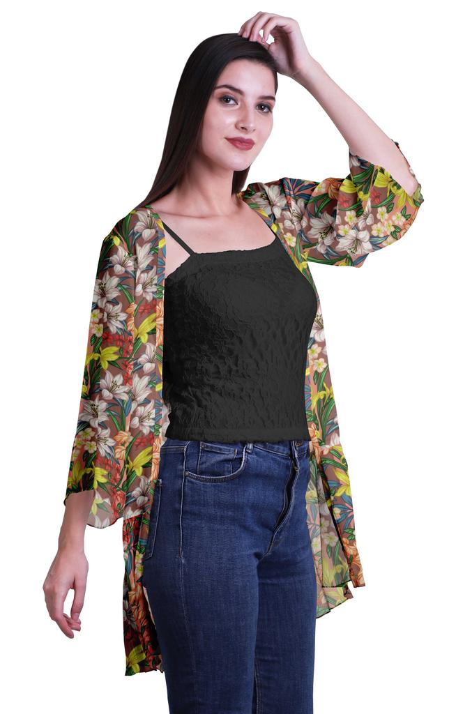 Moomaya Printed Georgette Beach Clothes For Women Short Shrug Cover Up