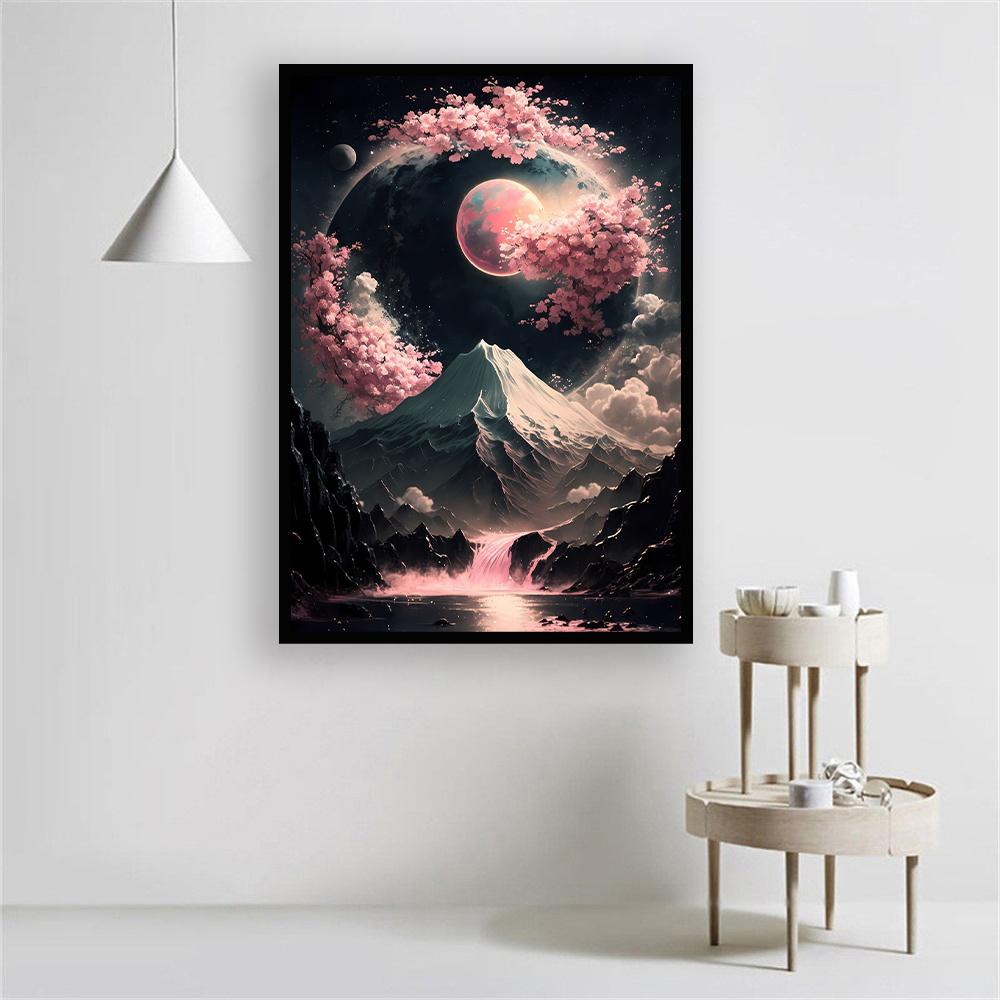 Гора Фудзи, настенный художественный постер, картина маслом, японский пейзаж, ночное небо, украшение для дома