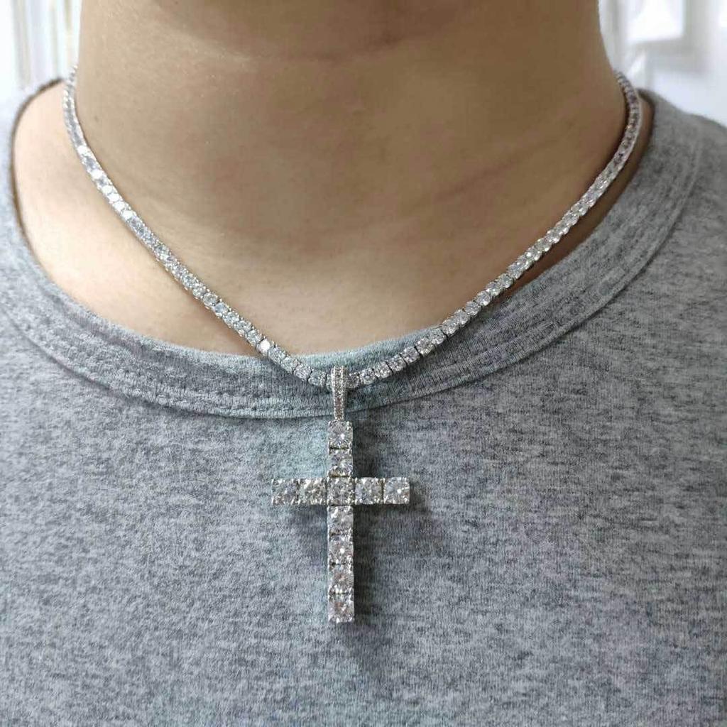 European and American Hip-hop Jewelry Solid Large Cross Pendant Micro-inlaid Zircon Personality Hip-hop Men's Hip-hop Necklace