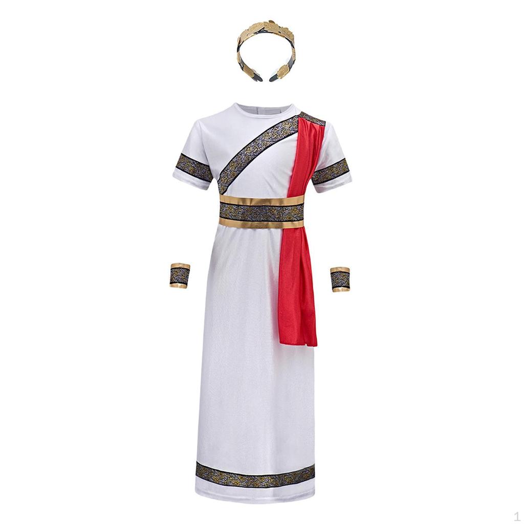 Ancient Design Children Roman Costumes Set Robe Headband Reusable Role Playing