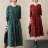 Long Sleeve Cotton Linen Vintage Floral Dresses for Women Casual Loose Spring Autumn Dress Elegant Clothing