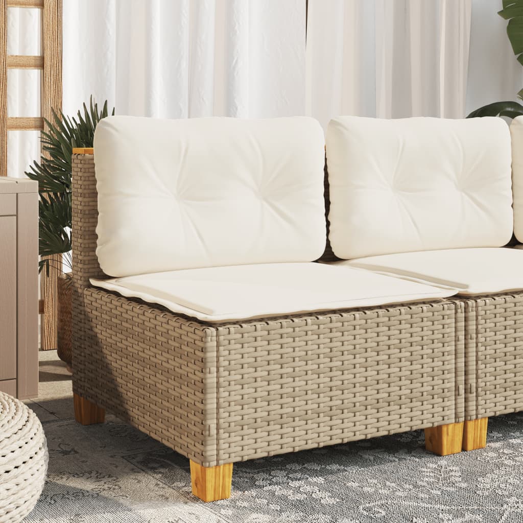 Garden Sofa without Armrests with Cushions Beige Poly Rattan