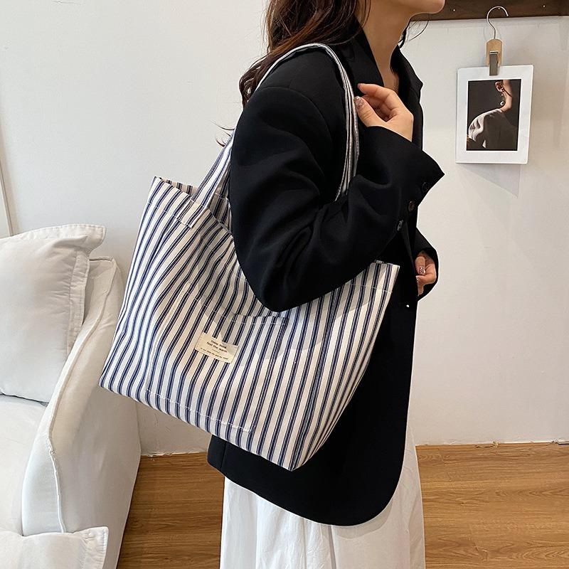 Striped About the Next Bag, Student's New Versatile Large-capacity Shopping Bag, Simple Tote Casual Commuter Shoulder Bag