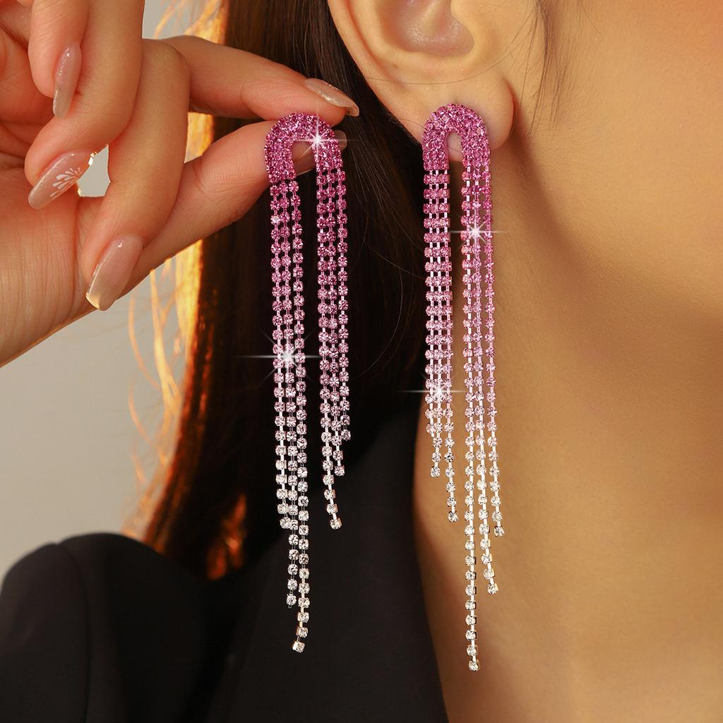 Длинные Простые Универсальные Серьги с Бахромой из Страз