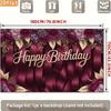 2D Birthday Photography Backdrop Burgundy Background with Purple Flowers and Satin Ribbons