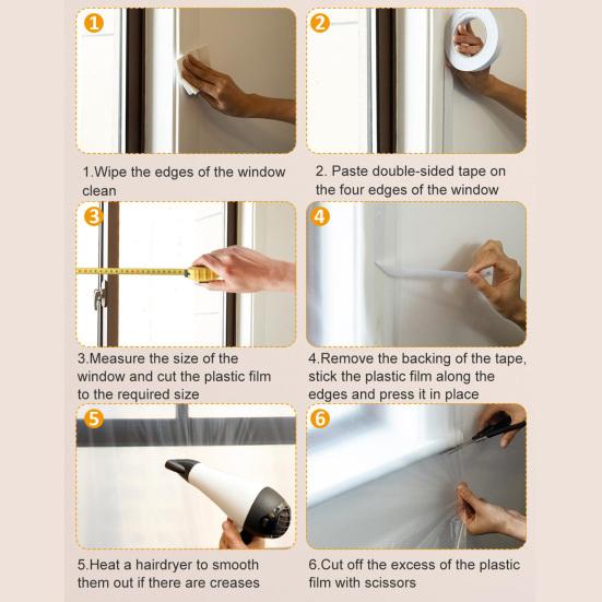 Winter Indoor Window Insulation Film Transparent Tear Resistant Easy To Install Winterizing Window Cover PE Insulation Film