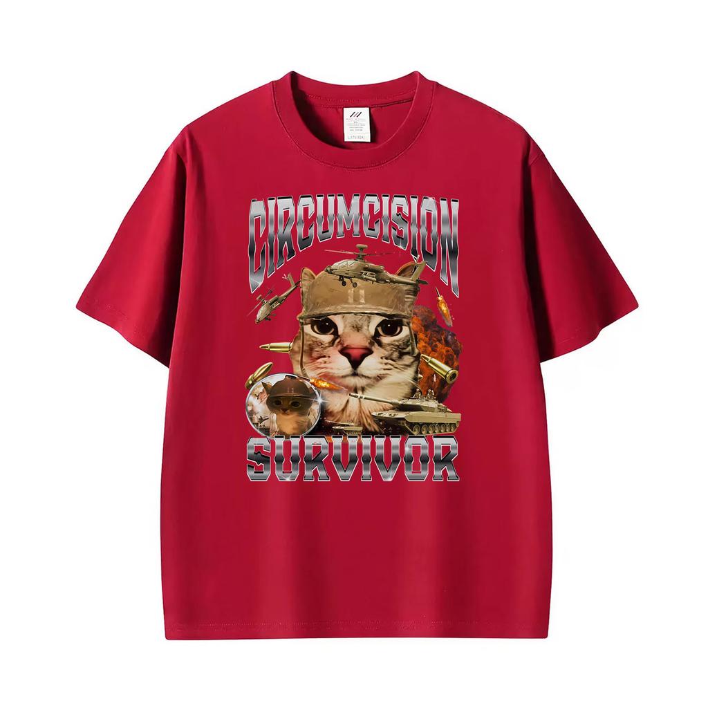 Circumcision Survivor Cat Meme Funny Graphic Tshirts Unisex Unisex Fashion Streetwear T Shirts Summer Tops Oversized Oneck Tshirt