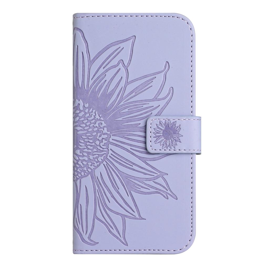 For TCL 60R 5G Case Sunflower Imprint Leather Wallet Phone Cover with Wrist Strap