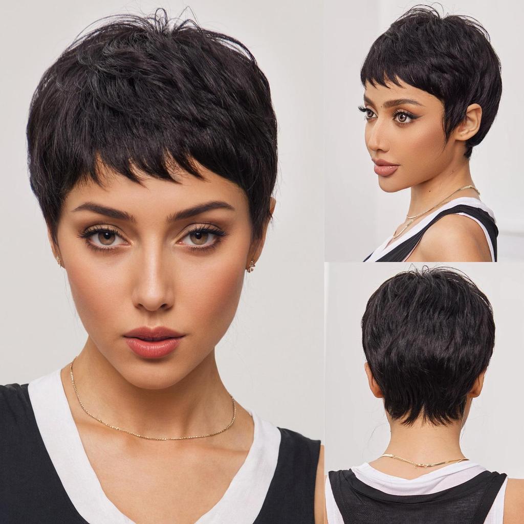 HAIRCUBE Bob Pixie Cut Шоколадно-коричневые прямые многослойные парики из человеческих волос Remy с челкой Короткие натуральные бесклеевые парики из человеческих волос для женщин