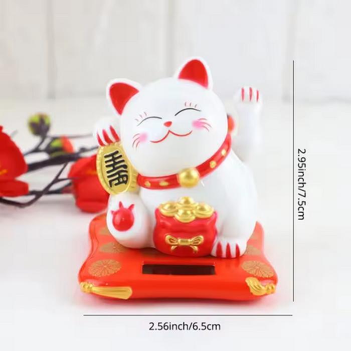 Lucky Beckoning Cat Solar Powered Waving Wealth Good Fortune Awaits Solar-Powered Ornaments For Home, Office