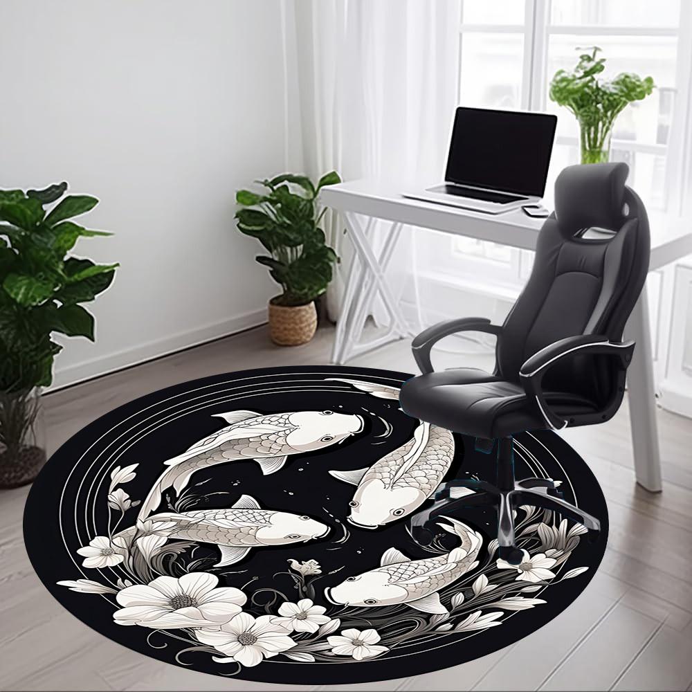 1pc Koi Fish Circle Chair Carpet for Office, Round Non Slip Durable Large Size Office Carpet, Suitable for Office