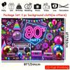 2D 80s Party Banner, Neon Boombox & Disco Ball Background