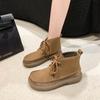 2024 Высококачественная женская обувь со шнуровкой спереди, женские ботинки, модные круглые носки, современные ботинки для женщин, новые большие размеры, однотонные ботильоны