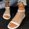 Fashion Summer 2025 Round Toe Flat Short Boot Diamond Embedded Sexy Crossbig Size Plain Bottom Sandals for Women Net Materia Women Shoes