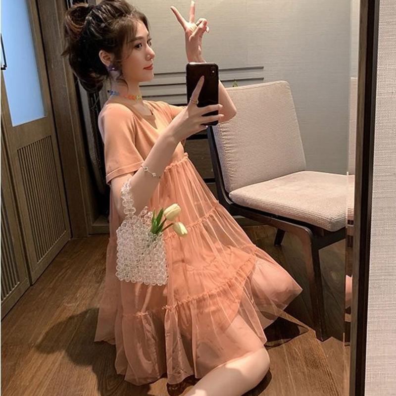 Summer Dress Loose Thin Short-sleeved Top Mid-length Summer Dress