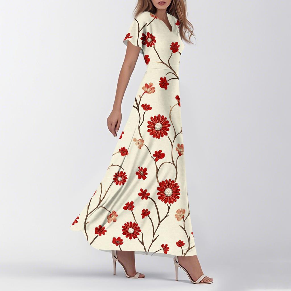 Женские летние повседневные модные платья с цветочным принтом, платья с V-образным вырезом и коротким рукавом