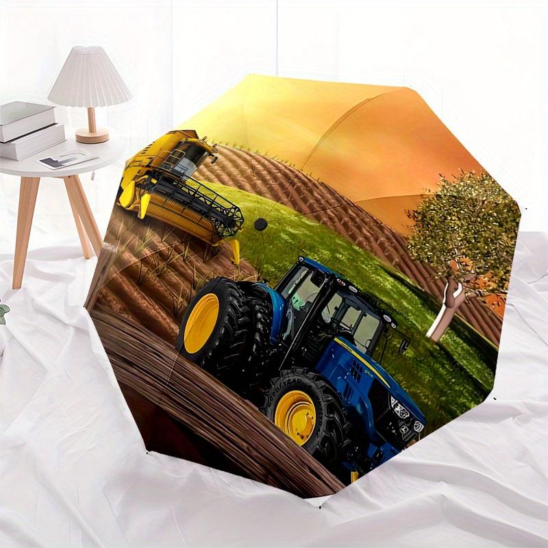 1pc Combine Harvester Tractor Themed High-quality Umbrella,Automatic Opening and Closing Umbrella,Multi-functional Umbrella G0811306