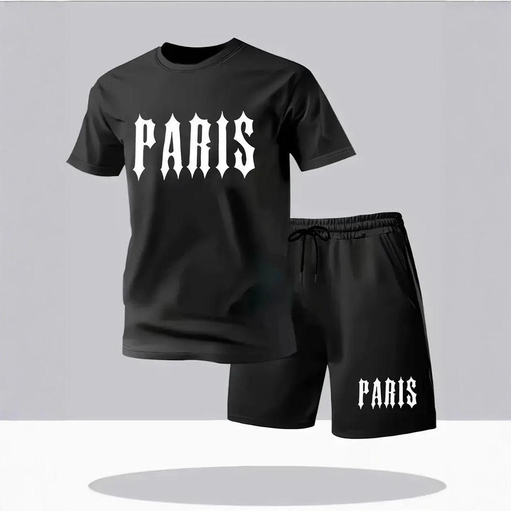 Trendy Men's Summer Casual Sports Set with Short Sleeve T-shirt