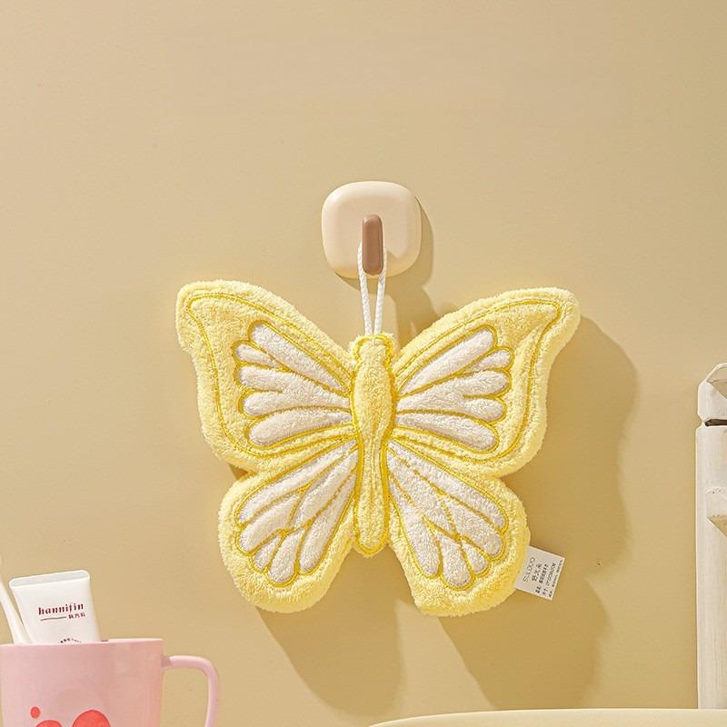 High Value Butterfly Hanging Hand Towel Coral Fleece Cartoon Styled Thick Soft Ultra Absorbent Ideal For Kitchen And Bathroom