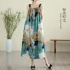 Sleeveless Strap Plus Size Chiffon Vintage Floral New In Dresses For Women Casual Loose Long Summer Dress