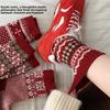 Новогодние красные носки, носки с узором «Фэр-Айл», осенне-зимние утолщенные шерстяные носки до середины икры, ромбовидные ретро