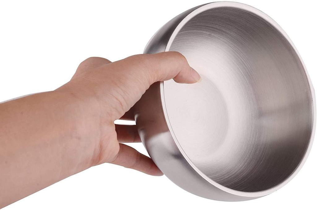 IMEEA Rice Stainless Ramen Noodle Bowls for and Buckwheat Set of Silver Bowls, Steel, Bowls, Udon, Soba, Noodles, Heat-Resistant, Double-Layered,