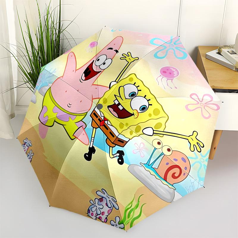 1pc SpongeBob, Patrick Star Automatic Umbrella | Portable Foldable 8-Rib Manual Open, Cute Halloween & Christmas Gift for Outdoor, Casual Accessory, D