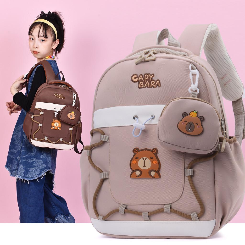 Capybara Childrens Cartoon Style Nylon Backpack With Lightweight Design For School Use