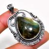 Labradorite Gemstone 925 Silver Plated Handmade Jewelry Pendant 1.89"
