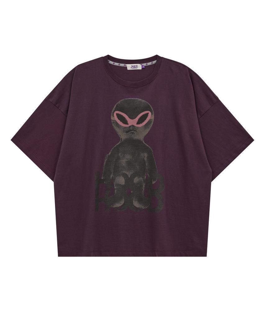 HOODHOOD Black Alien Graphic Oversized Short Sleeve T-Shirt Purple